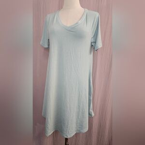 NEW Shiela Rose Women's V-Neck Short Sleeve Flowy T-Shirt Dress- Lt. BLUE, LARGE